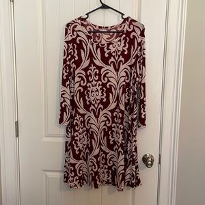 Red and cream/white dress